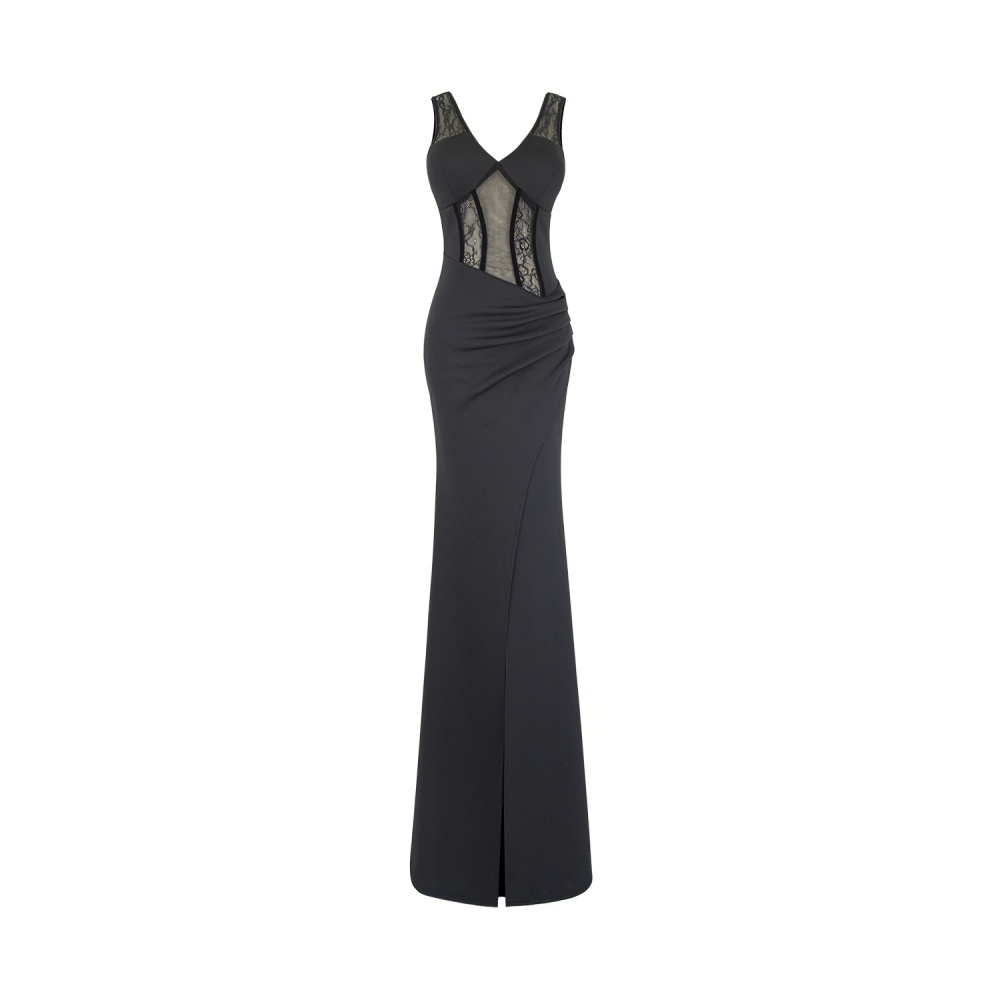 Split pendant V-neck evening dress sexy dress
