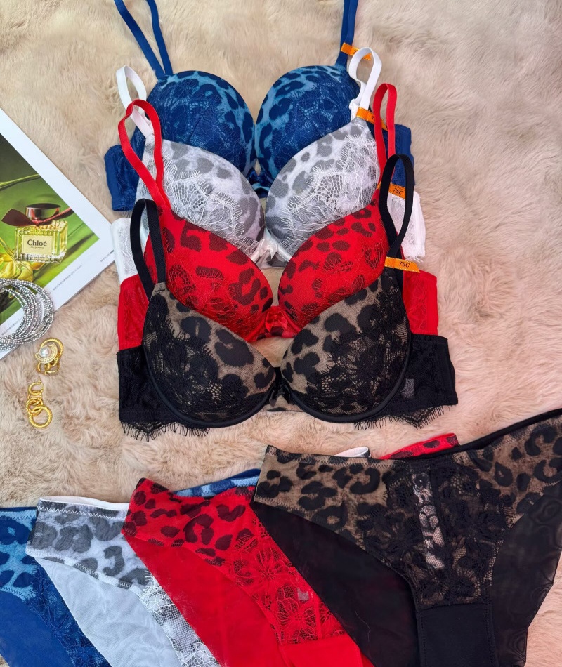 Mixed colors printing Bra lace leopard sexy Lingerie a set