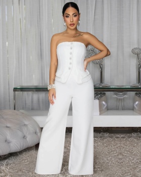 Fashion wrapped chest jumpsuit for women