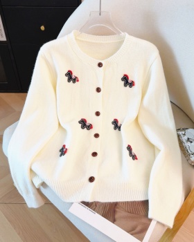 Slim embroidery sweater red coat for women