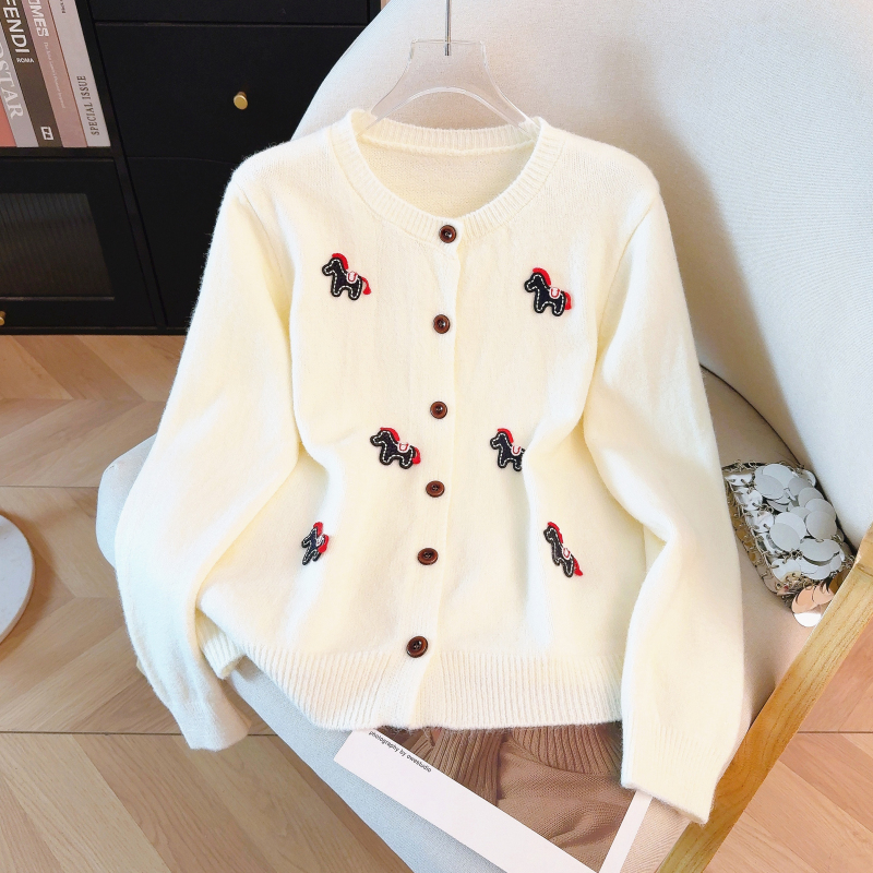 Slim embroidery sweater red coat for women