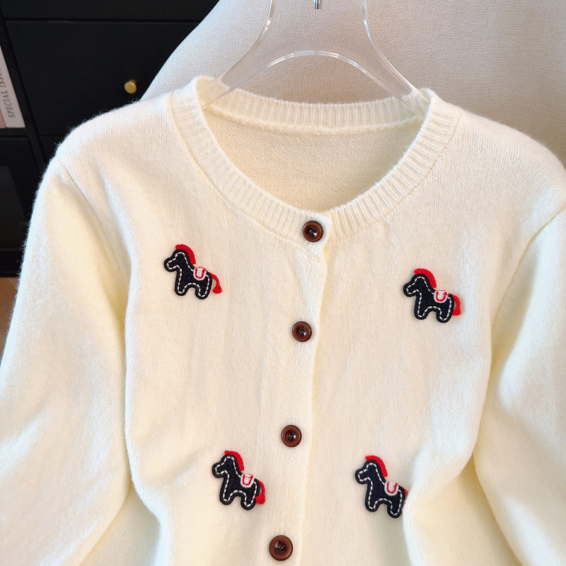 Slim embroidery sweater red coat for women