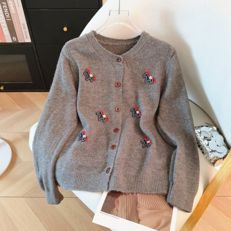 Slim embroidery sweater red coat for women