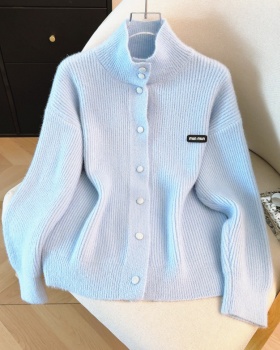 Loose high collar coat ice cream colors sweater for women