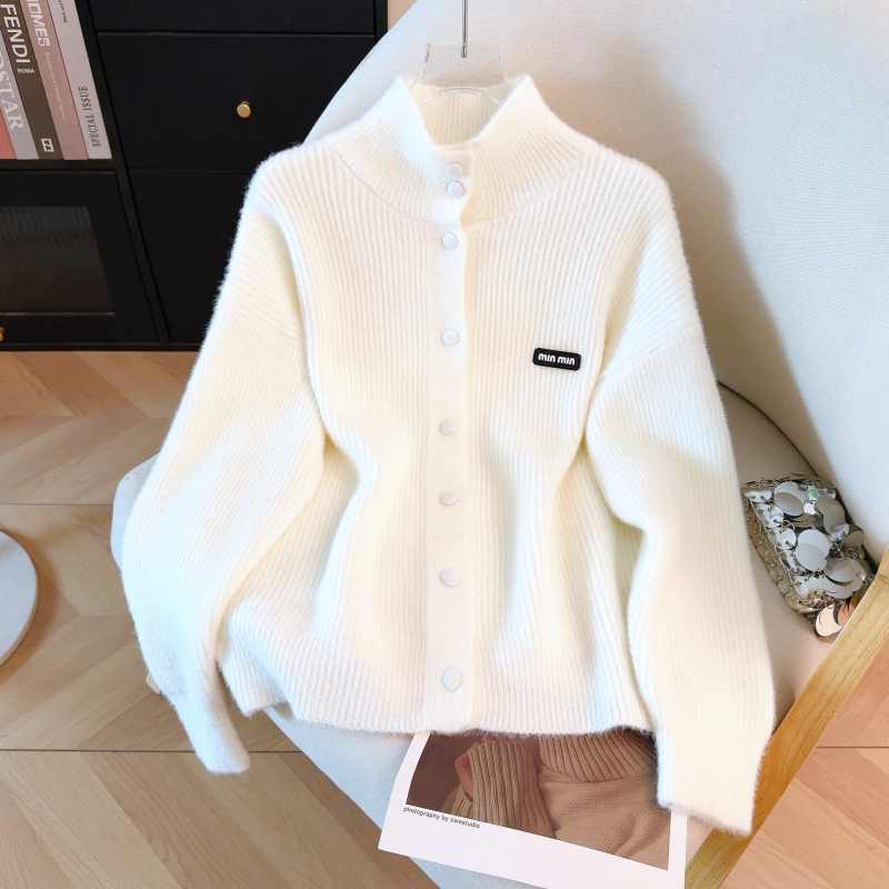 Loose high collar coat ice cream colors sweater for women
