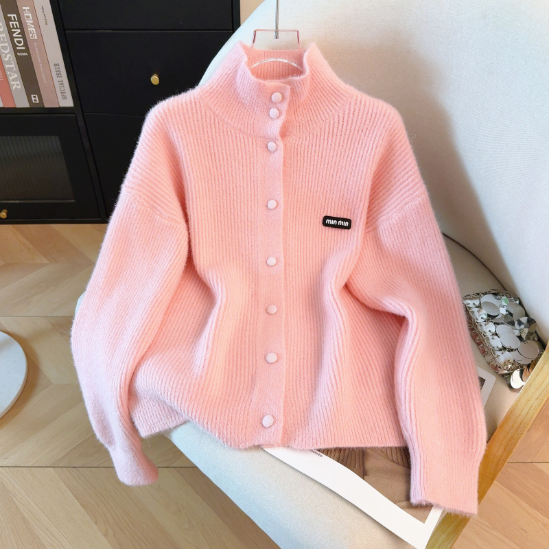 Loose high collar coat ice cream colors sweater for women