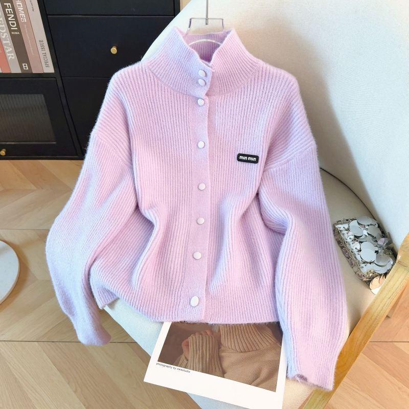 Loose high collar coat ice cream colors sweater for women