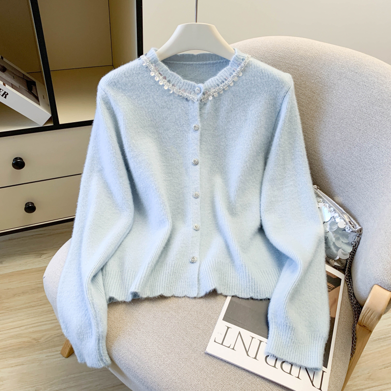 Red wears outside knitted coat spring sequins chanelstyle cardigan