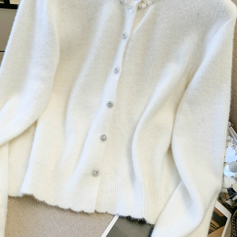 Red wears outside knitted coat spring sequins chanelstyle cardigan