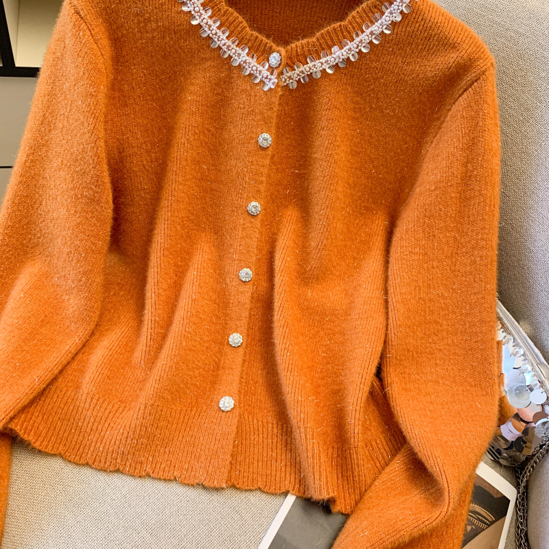 Red wears outside knitted coat spring sequins chanelstyle cardigan