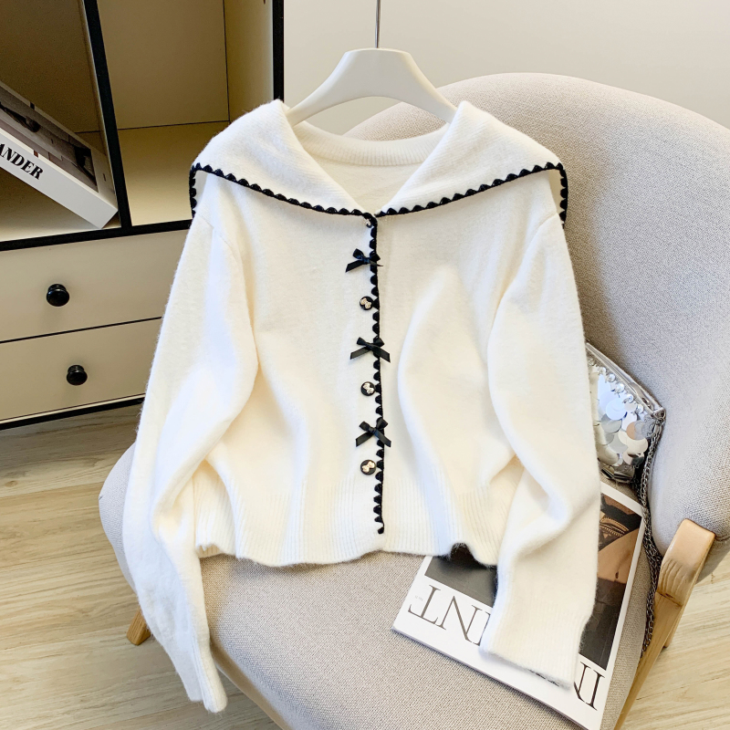 Chanelstyle knitted bow sweater lapel spring coat for women