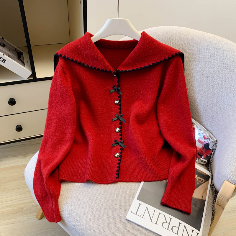 Chanelstyle knitted bow sweater lapel spring coat for women