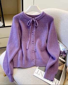 Slim bow cardigan show young Korean style tops for women