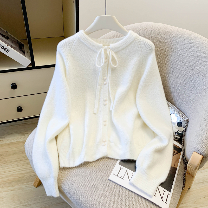 Slim bow cardigan show young Korean style tops for women