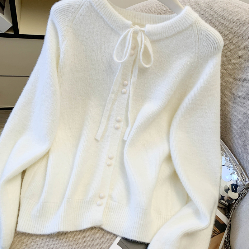 Slim bow cardigan show young Korean style tops for women