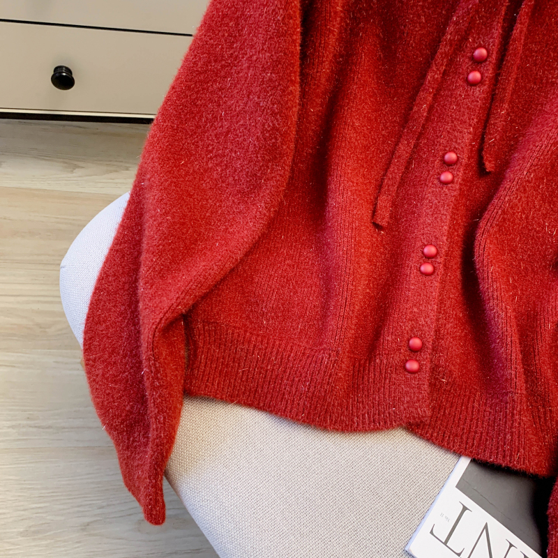 Slim bow cardigan show young Korean style tops for women