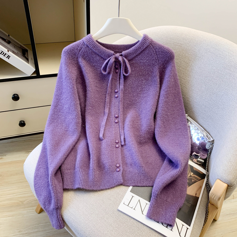 Slim bow cardigan show young Korean style tops for women