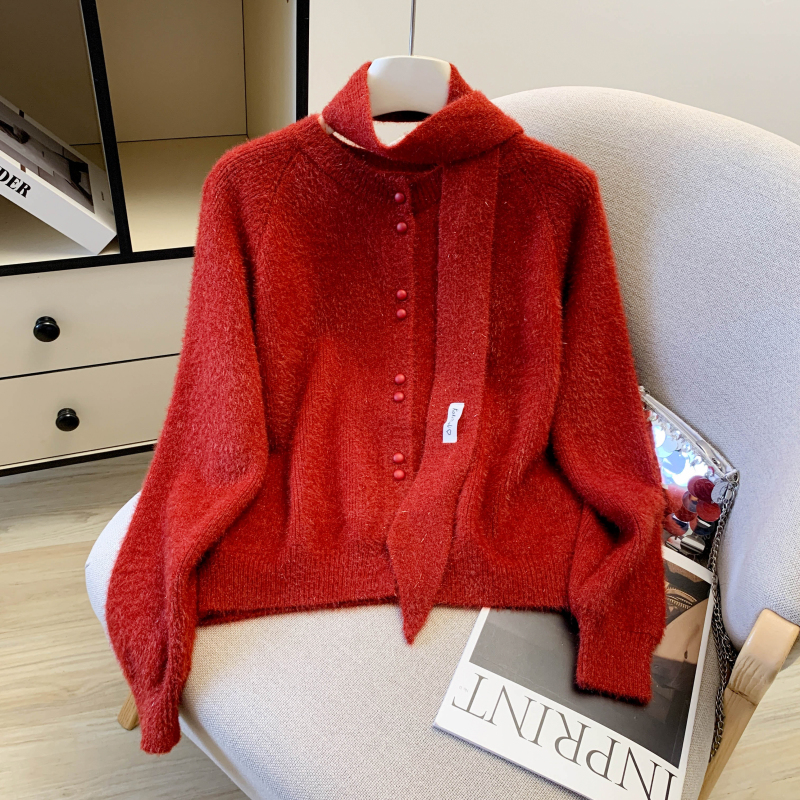 Scarf red coat spring knitted sweater