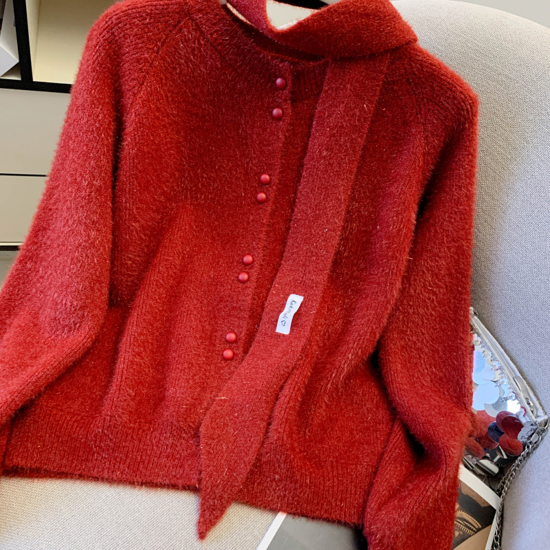 Scarf red coat spring knitted sweater