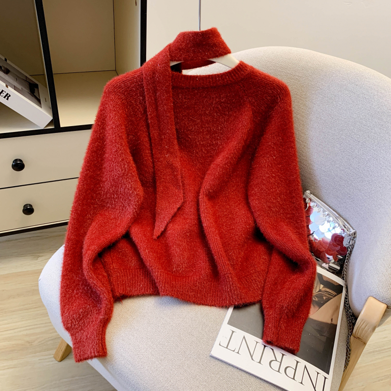 Scarf red coat spring knitted sweater