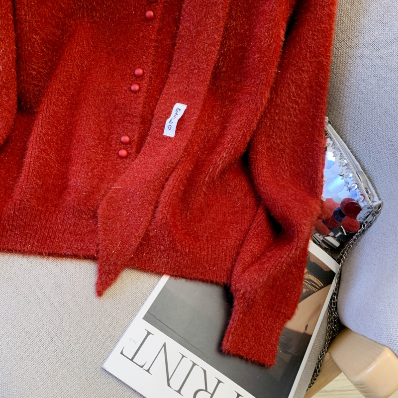 Scarf red coat spring knitted sweater