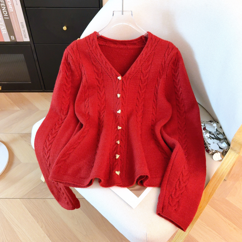 Knitted pinched waist coat slim cardigan for women