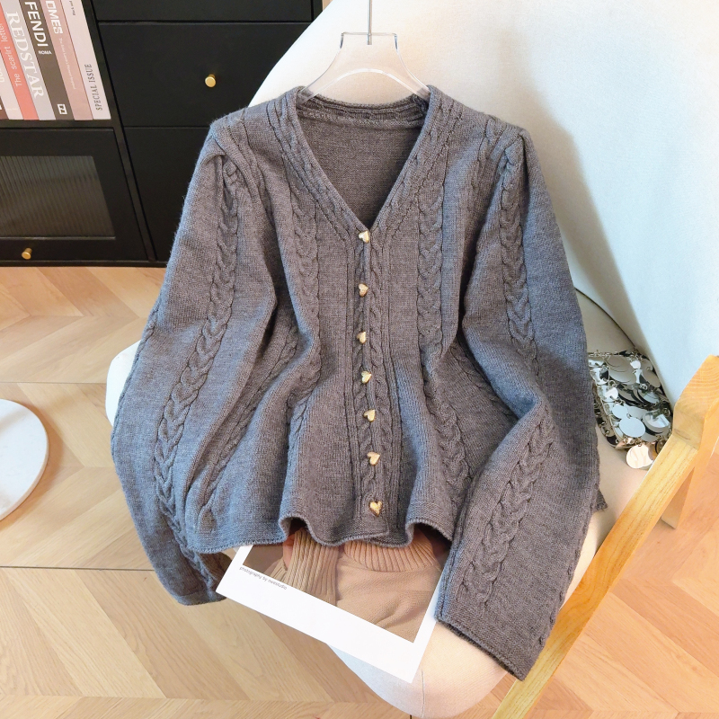 Knitted pinched waist coat slim cardigan for women