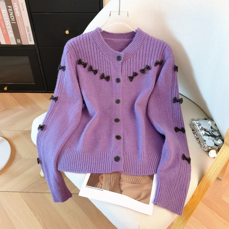 Single-breasted sweet style knitted cardigan for women