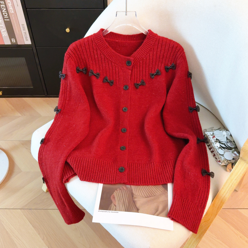 Single-breasted sweet style knitted cardigan for women