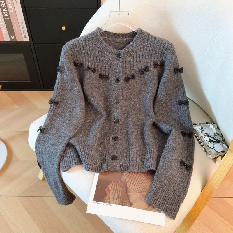 Single-breasted sweet style knitted cardigan for women