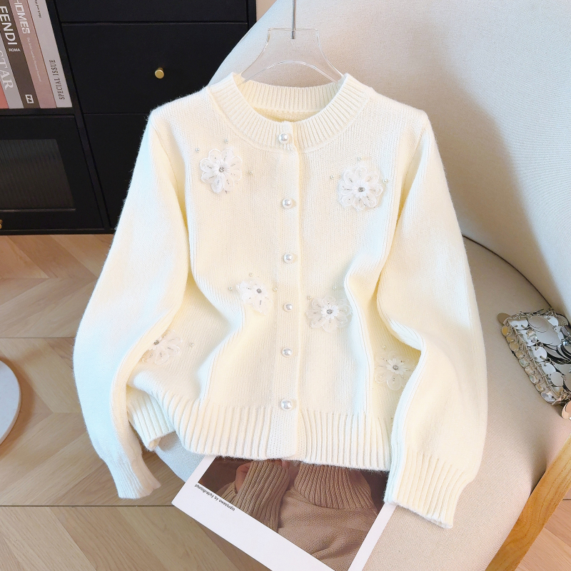 Embroidery France style coat spring beading sweater