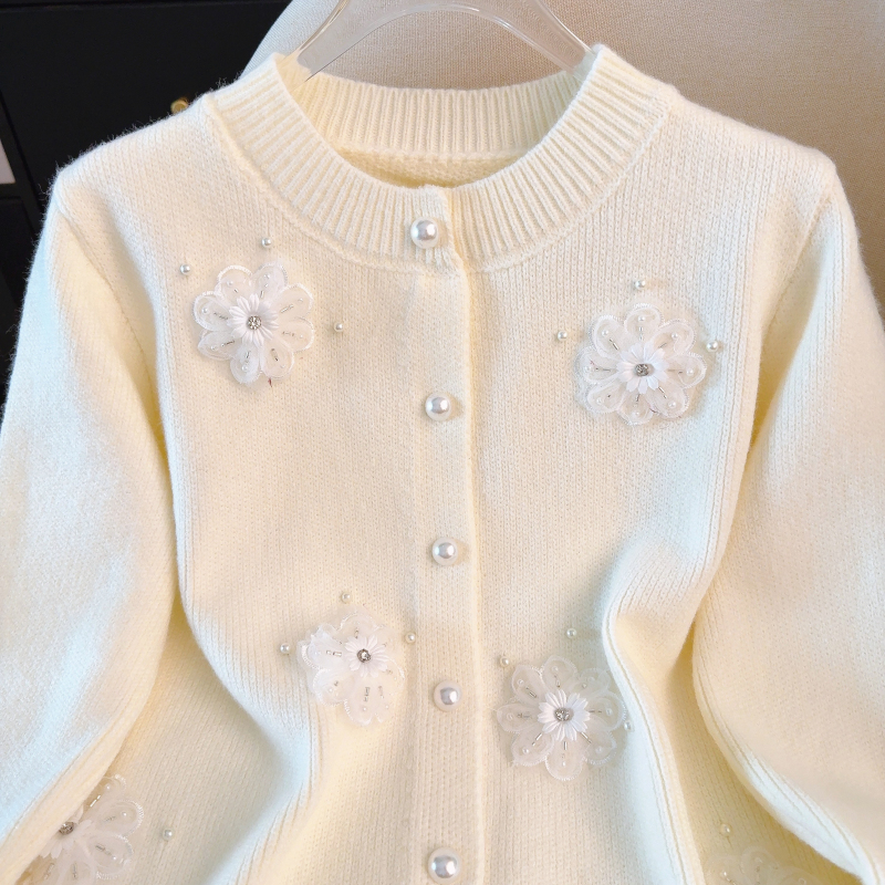 Embroidery France style coat spring beading sweater
