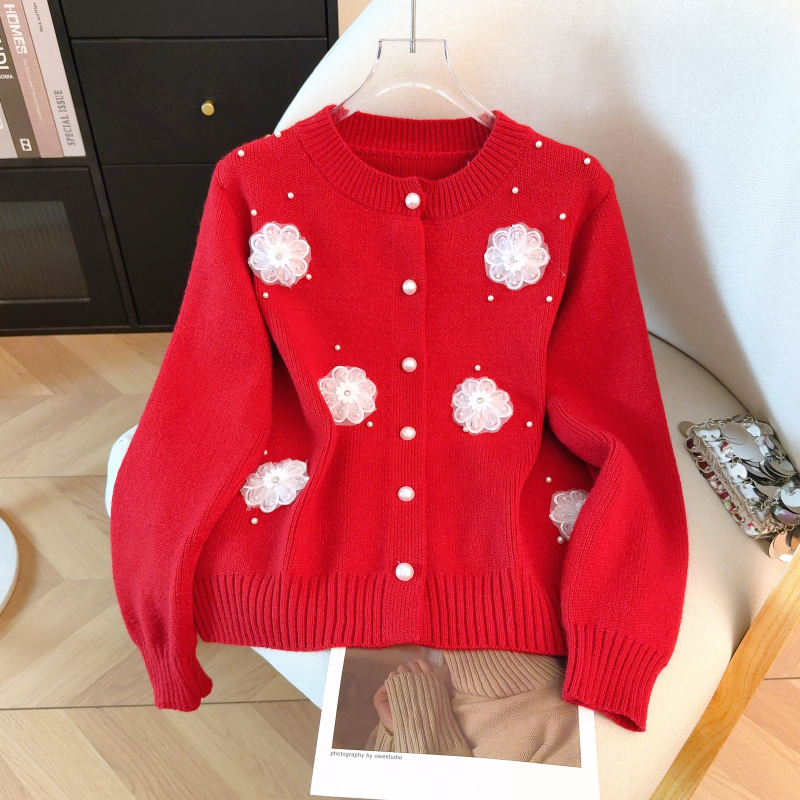Embroidery France style coat spring beading sweater
