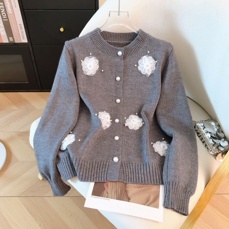 Embroidery France style coat spring beading sweater