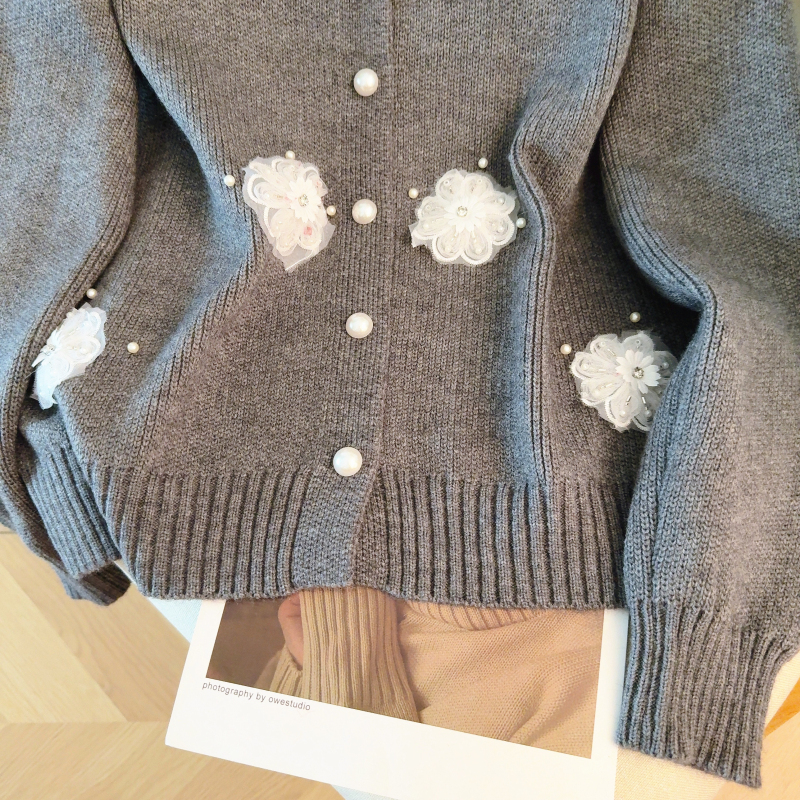 Embroidery France style coat spring beading sweater