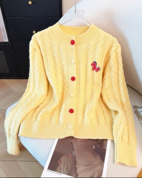 Korean style red spring sweater knitted pony coat