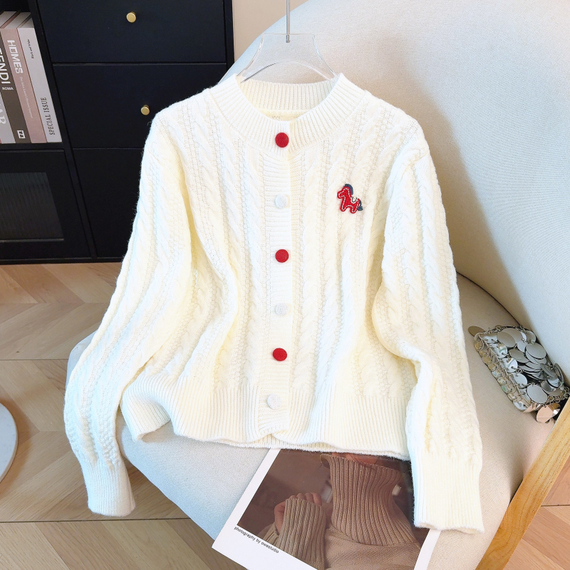 Korean style red spring sweater knitted pony coat