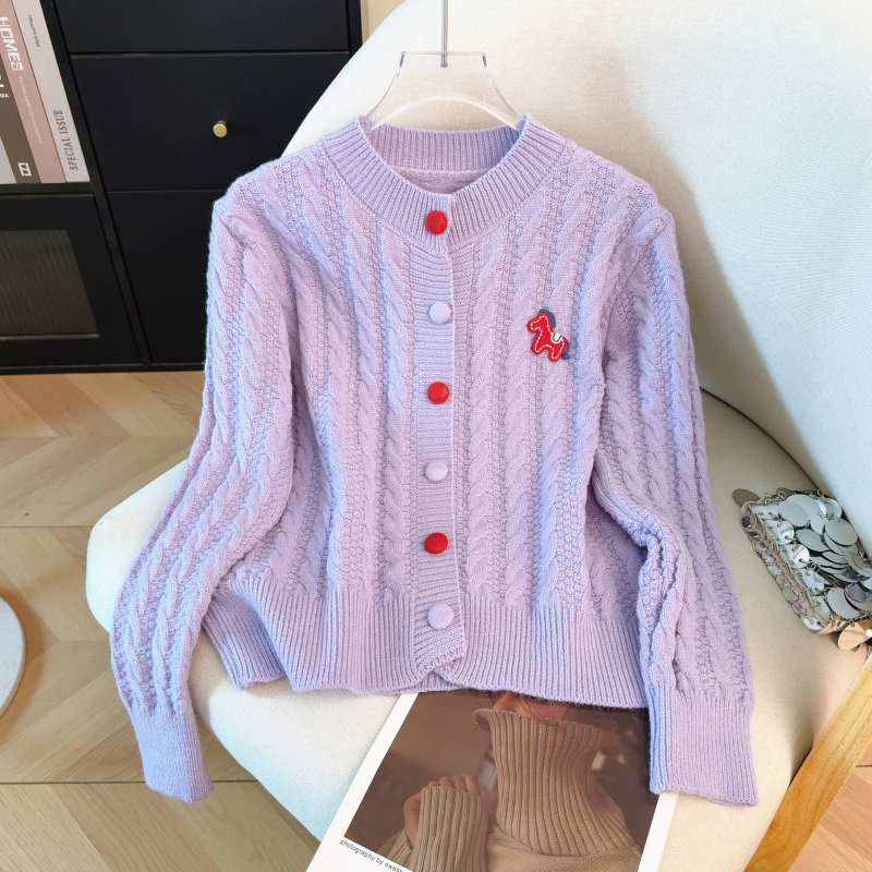 Korean style red spring sweater knitted pony coat