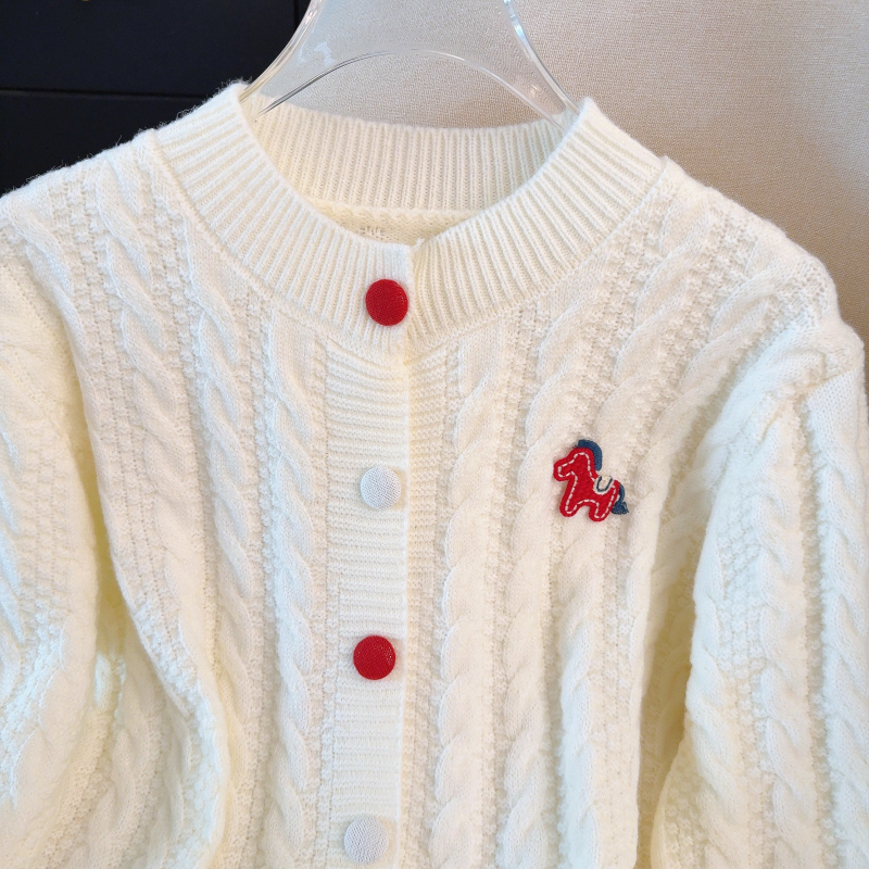 Korean style red spring sweater knitted pony coat