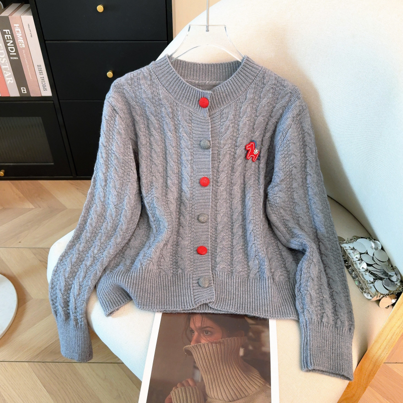 Korean style red spring sweater knitted pony coat