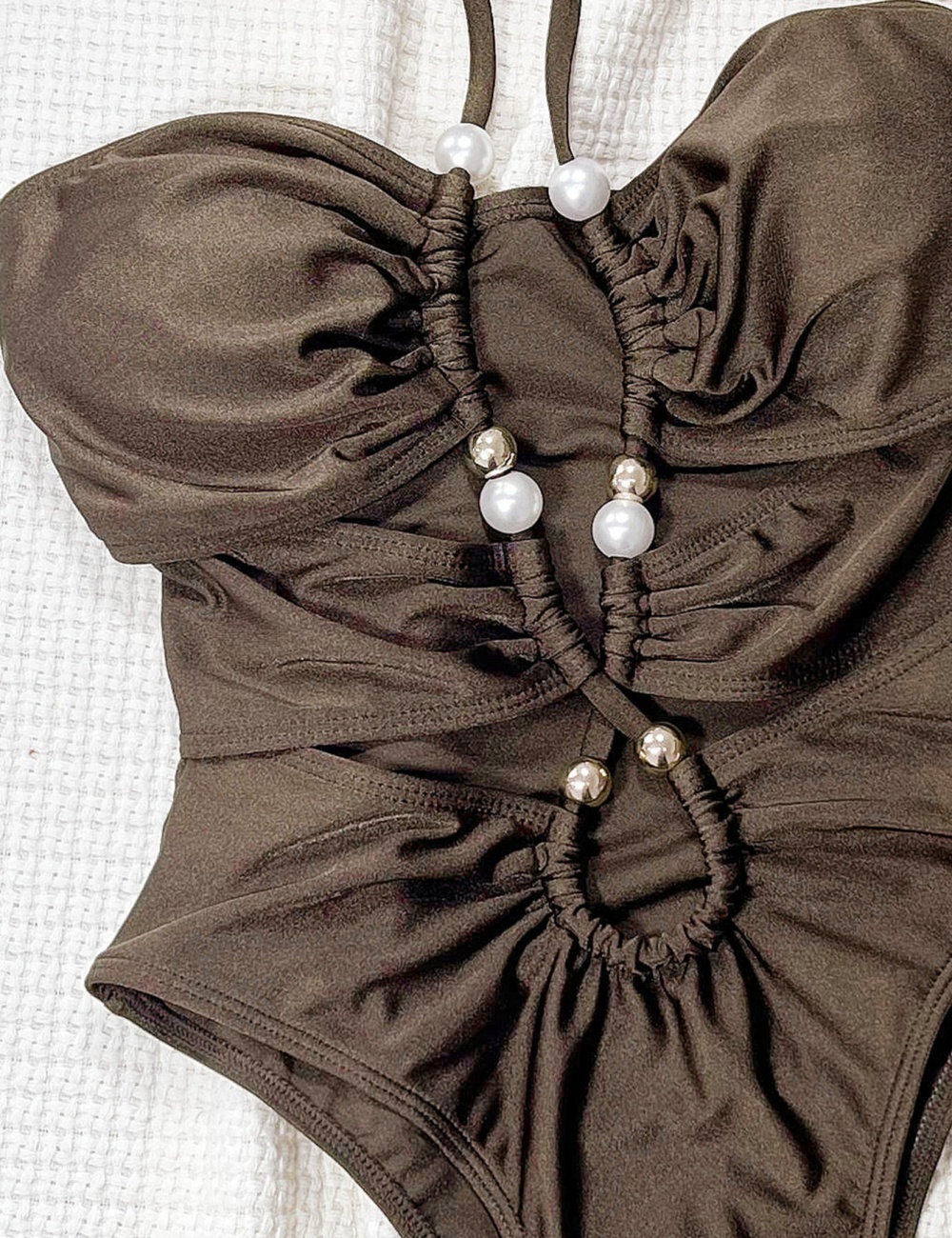 Halter vacation hollow conjoined geometry swimwear