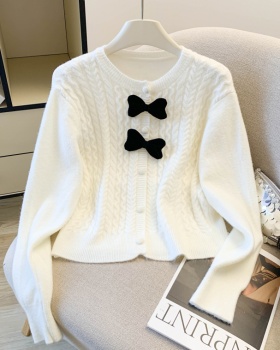 Knitted spring red sweater long sleeve bow cardigan