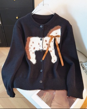 Cartoon red spring sweater knitted jacquard cardigan