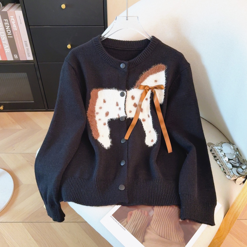 Cartoon red spring sweater knitted jacquard cardigan