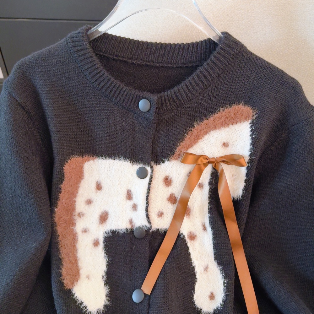 Cartoon red spring sweater knitted jacquard cardigan