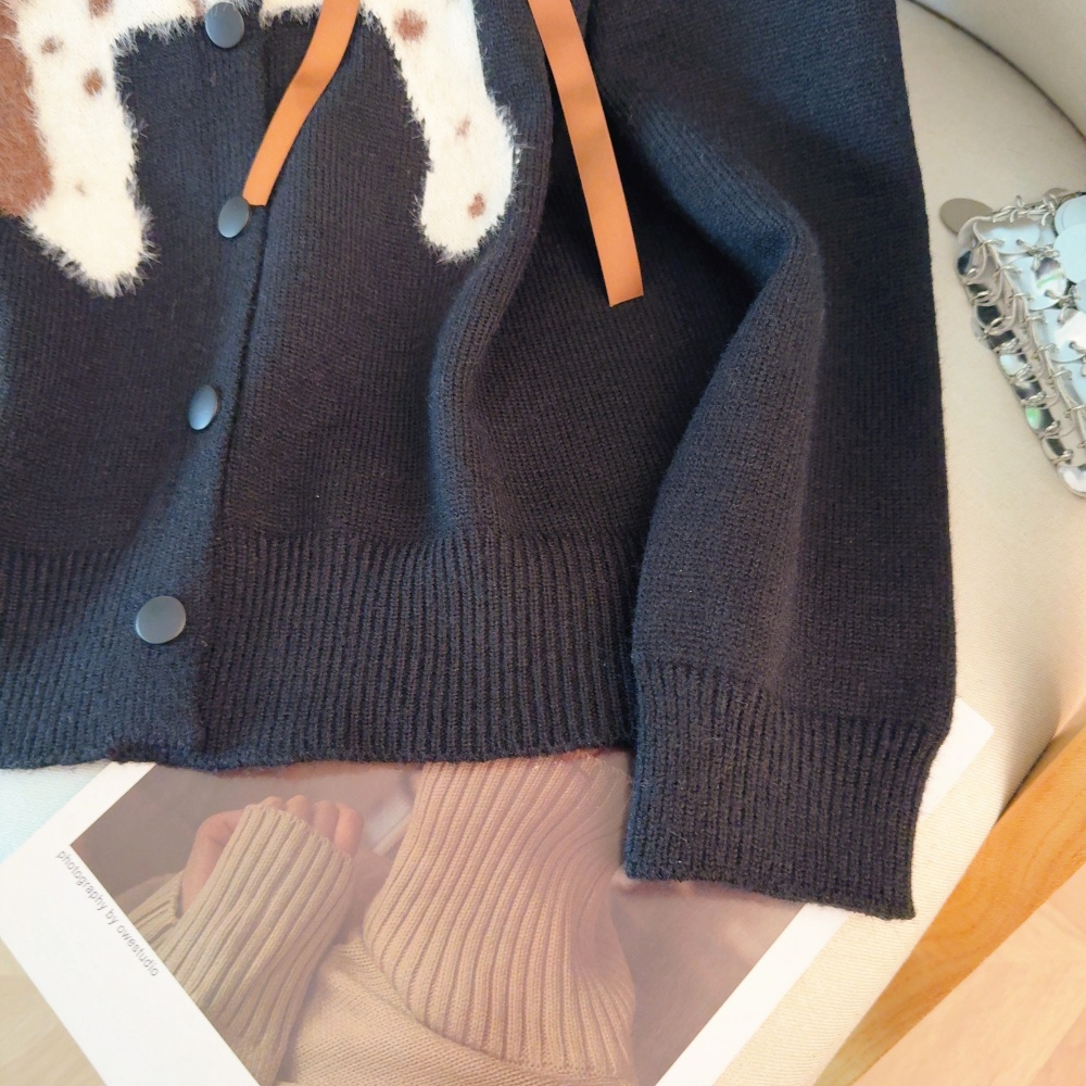 Cartoon red spring sweater knitted jacquard cardigan