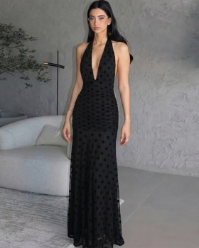 Fashion spring gauze polka dot V-neck sexy dress for women