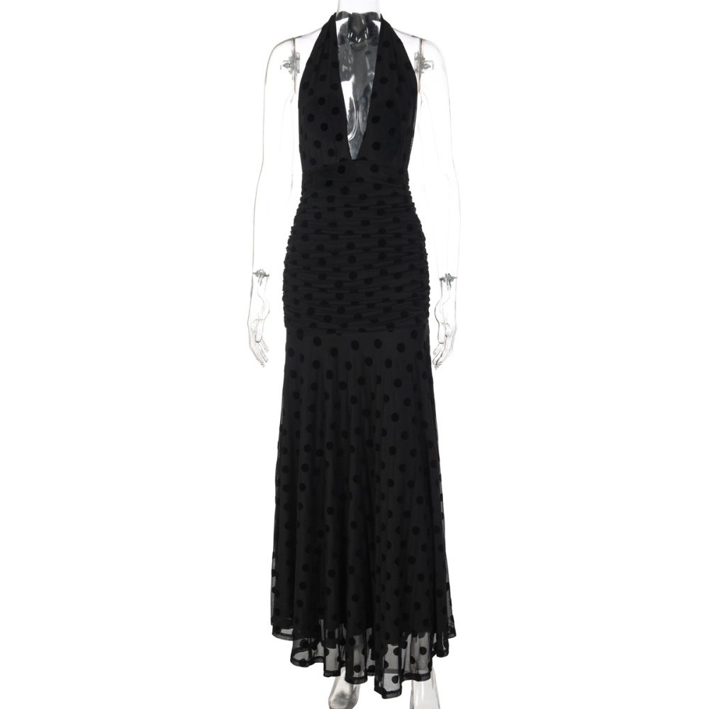 Fashion spring gauze polka dot V-neck sexy dress for women