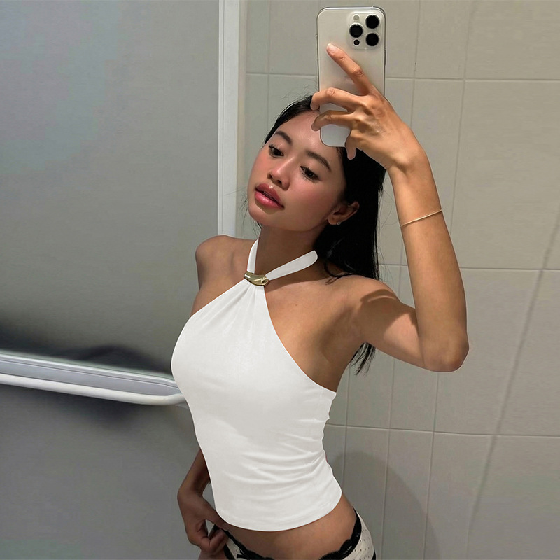 Sexy fashion tops pure adjust buckle vest for women