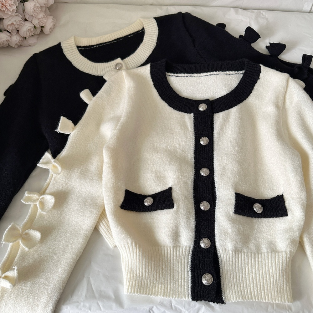 Mixed colors plush knitted bow sweater